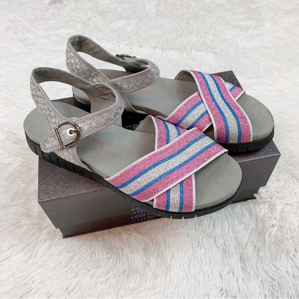 Bernie Mev. 40‎ Malibu comfort sandals silver metallic pink stripe memory foam